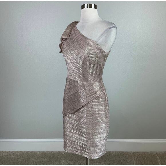 One Shoulder Mini Sheath Cocktail Dress Size 8 Pink and Sparkly Gold by AQUA - Picture 4 of 13